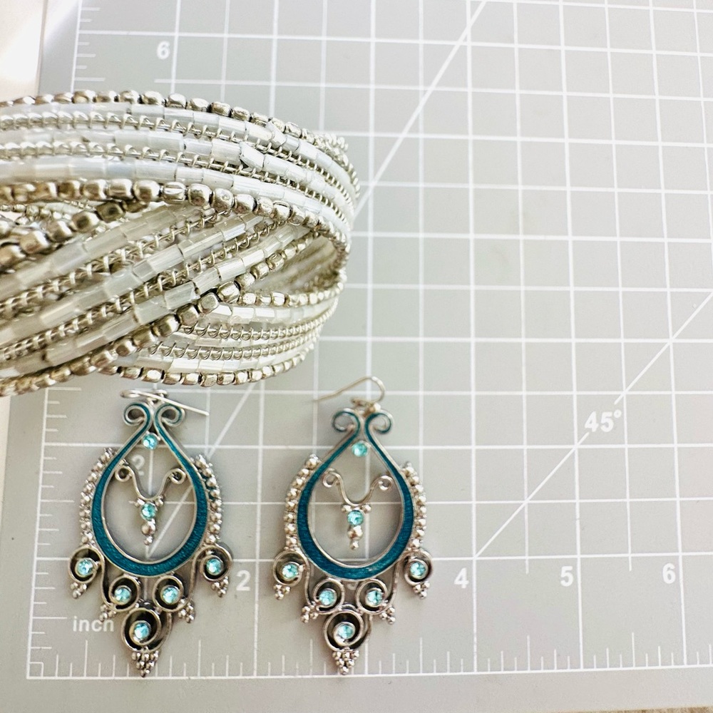 Rhinestone Statement Earrings & Cuff Bracelet - image 2